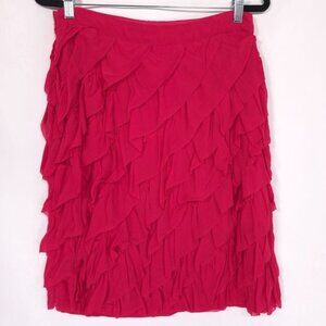 Anthropologie Odille Women's Size 6 Hot Pink Ruffle Skirt Layered Tiered Viscose